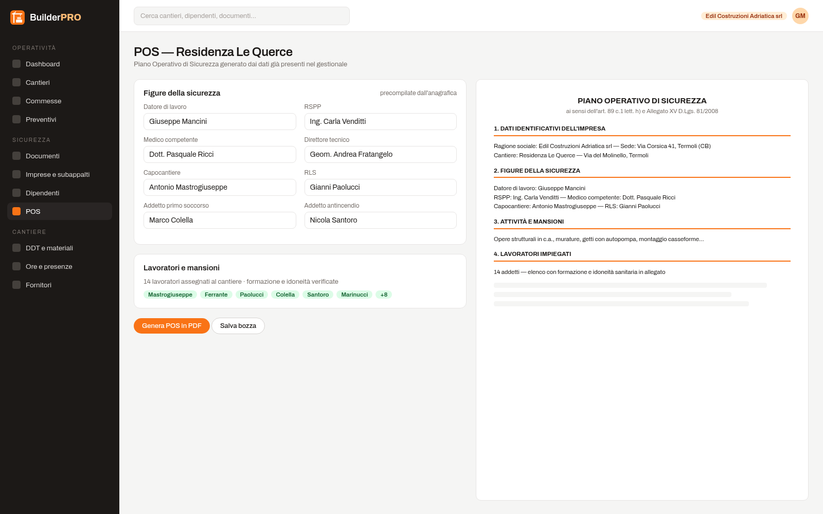 Generazione del Piano Operativo di Sicurezza (POS) da gestionale