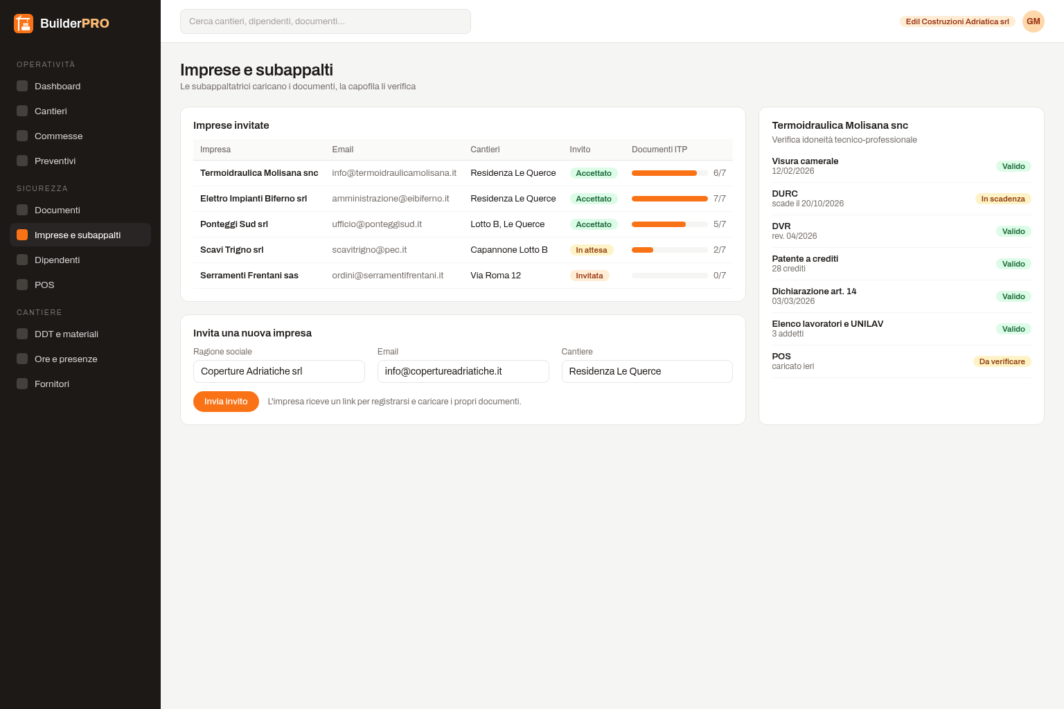 Verifica dei documenti di idoneità tecnico-professionale delle imprese subappaltatrici